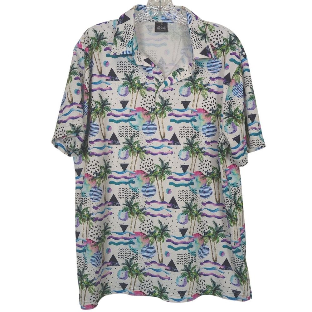 Golf Gods‎ Polo multicolored Men's Polo Top Size L Tropical Abstract Modern Golf